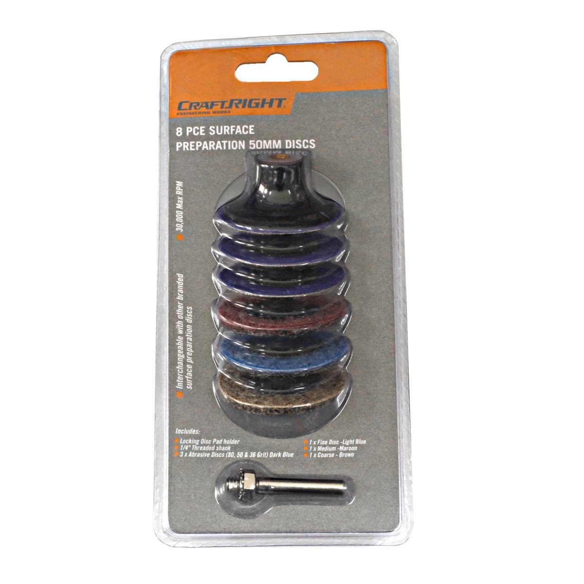 Craftright 8 Piece Surface Preparation Discs, 50mm, Abrasive and Conditioning Pads with Holder