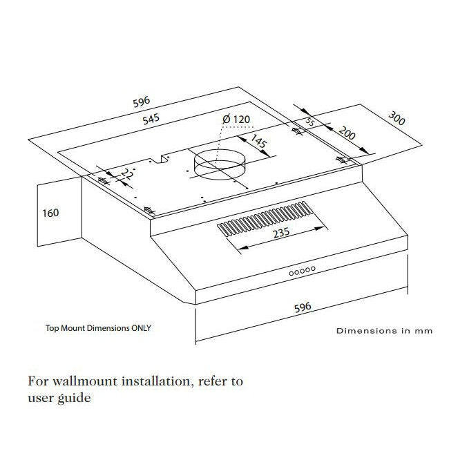 Artusi 60cm fixed rangehood - stainless steel, 280m³/h, 3 speeds, halogen lighting - AFR650X