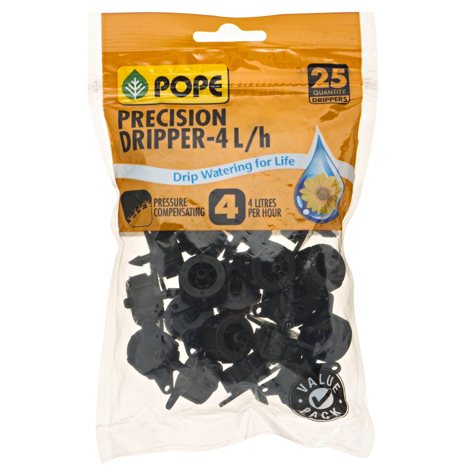 Pope Precision Barbed Dripper 4L/H - 25 Pack, Black Polypropylene