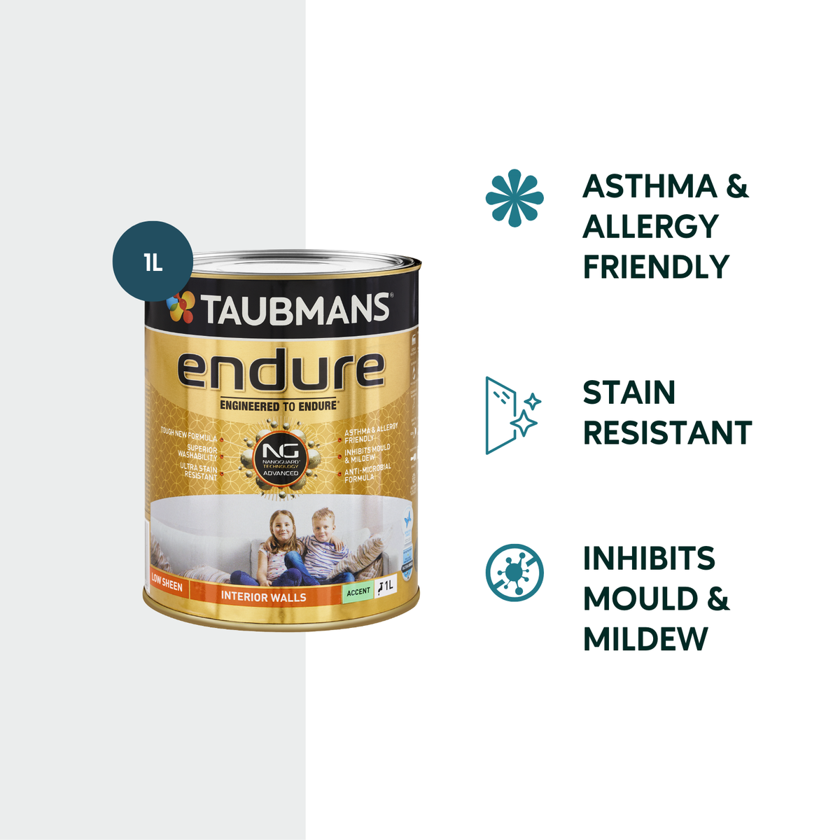 Taubmans 1L Accent Low Sheen Endure Interior Walls Paint - Durable - Low Odour - SuperSaverAU - view 2