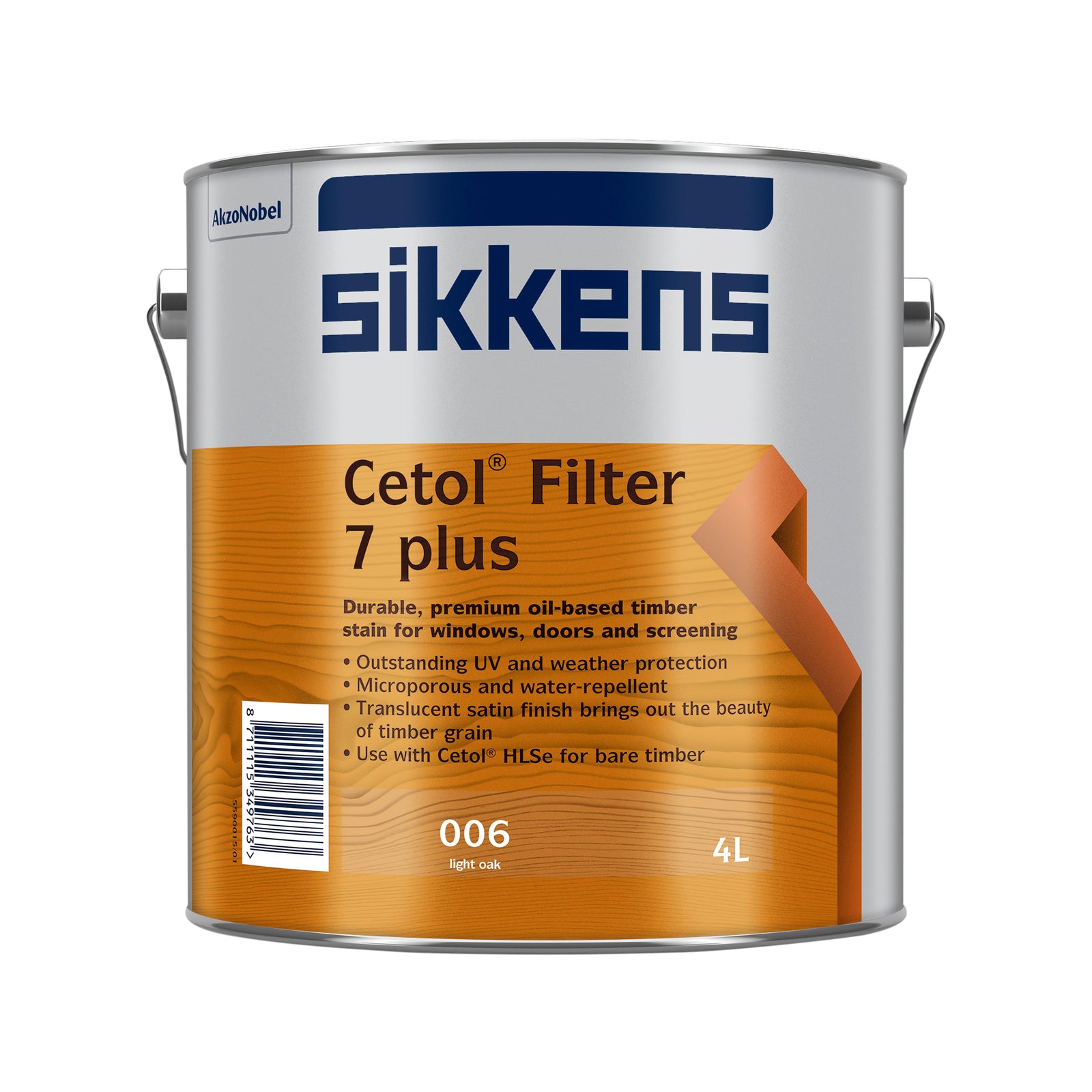 Sikkens Cetol Filter 7 Plus 4L Light Oak Oil Based Timber Finish Satin UV Resistant