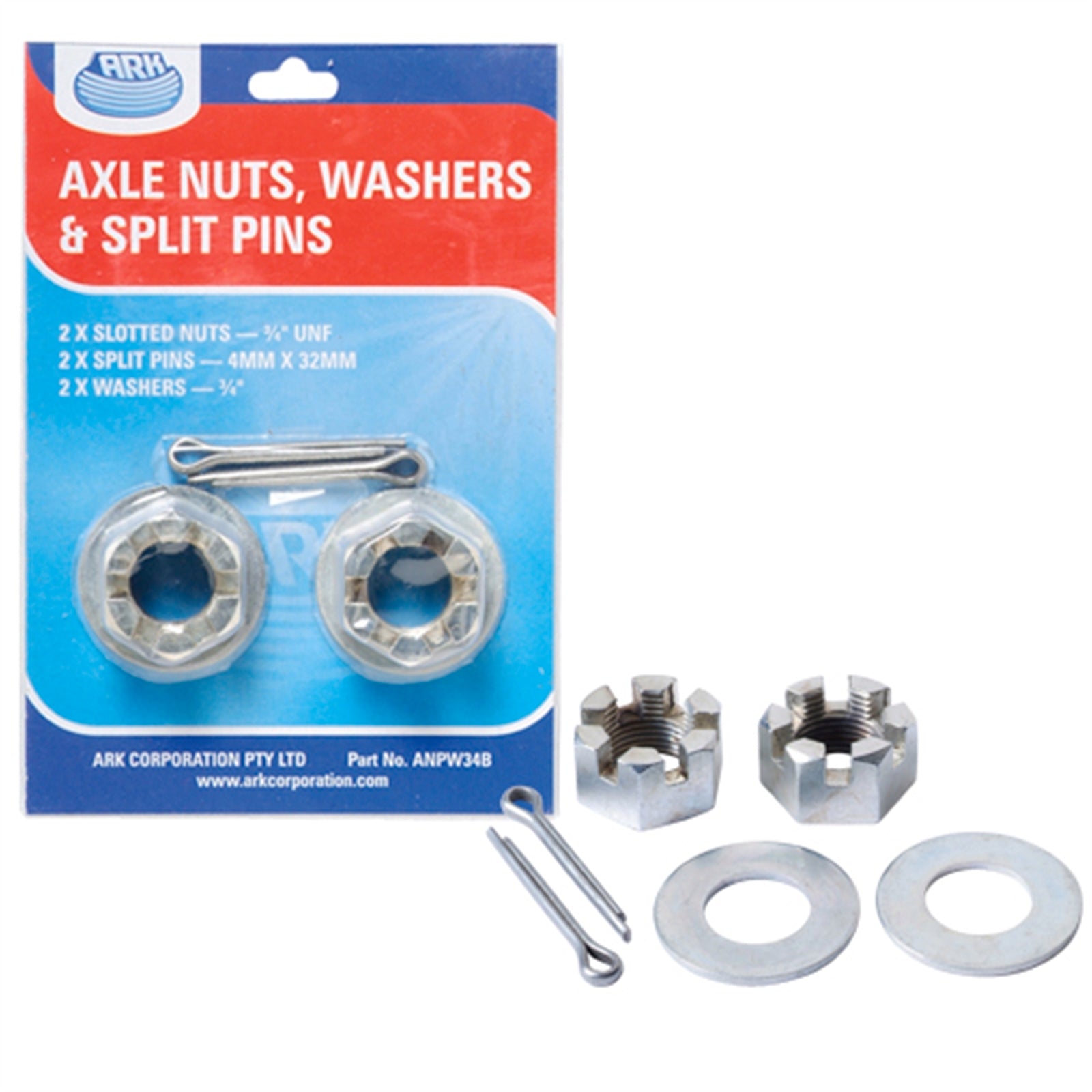 Ark Trailer Access Kit, Steel Axle Nut, Washer and Split Pin Set
