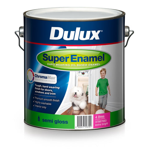 Dulux Super Enamel Semi Gloss Paint 4L Extra Bright Base - Tintable Interior Enamel