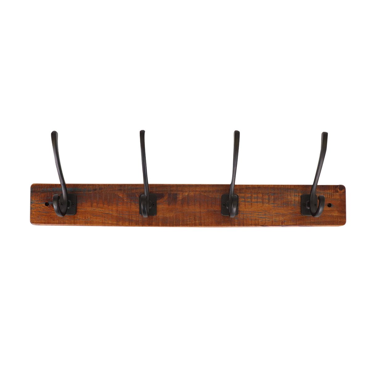 Adoored Rustic Board Deco Hook Rack 600mm, 4 Black Hooks for Entryways