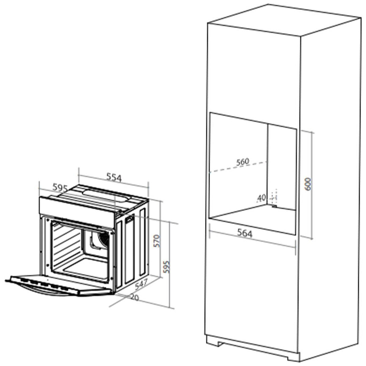 Artusi 60cm Electric Built-In Oven - 88L, Black, Five Functions, Triple Glazed Door - CAO601B-2