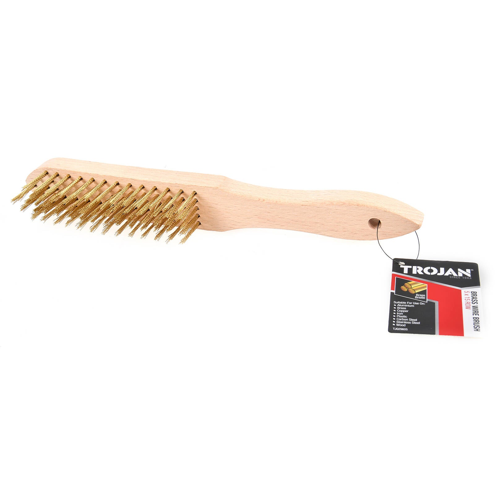 Trojan 5 x 15 Row Brass Wire Brush with Timber Handle