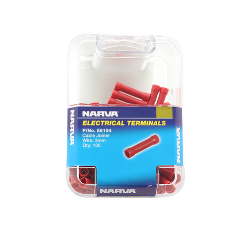 Narva Red Flared Vinyl Fully Insulated Cable Joiner Butt Splice, 2.5-3mm, 100 Pack