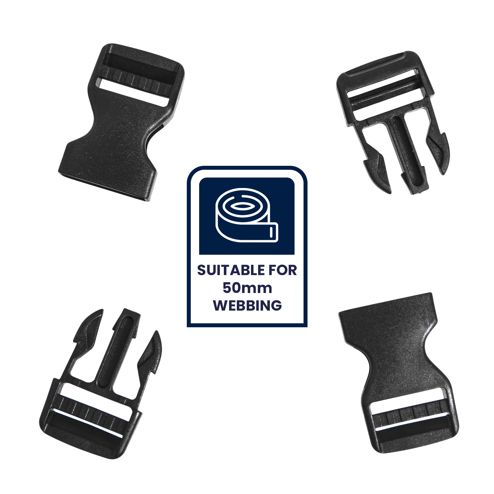 Grunt 50mm Adjustable Side Release Webbing Buckle, POM