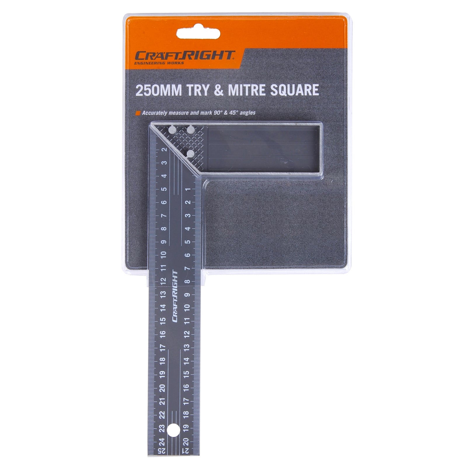 Craftright 250mm Try and Mitre Square, Carbon Steel Blade, Aluminium Alloy Base