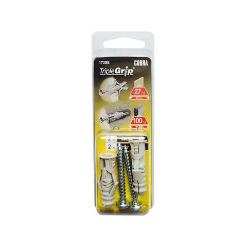 Cobra 6mm 173se Triple Grip Anchor Screws - 2 Pack - Silver - Easy Installation - SuperSaverAU - view 1