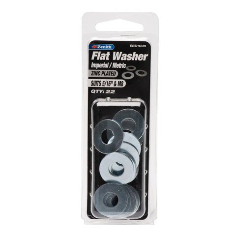 Zenith 5/16" x M8 Zinc Plated Steel Flat Washers - 22 Pack