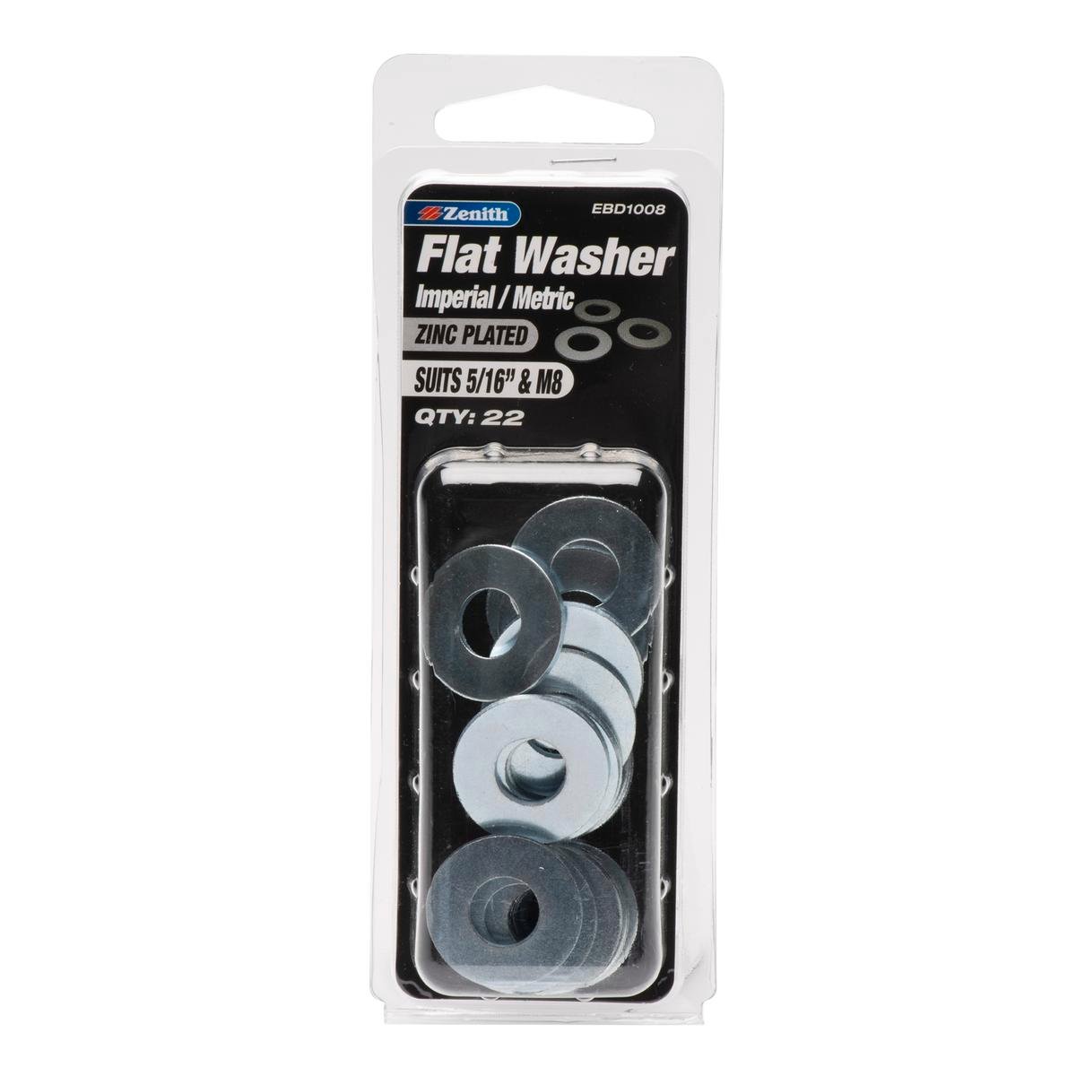 Zenith 5/16" x M8 Zinc Plated Steel Flat Washers - 22 Pack