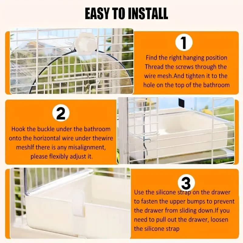 3-In-1 Bird Bath Box for Birdcage with Clear Dome Cover, Parrot Bathtub and Feeder - Bathroom Set - view 5