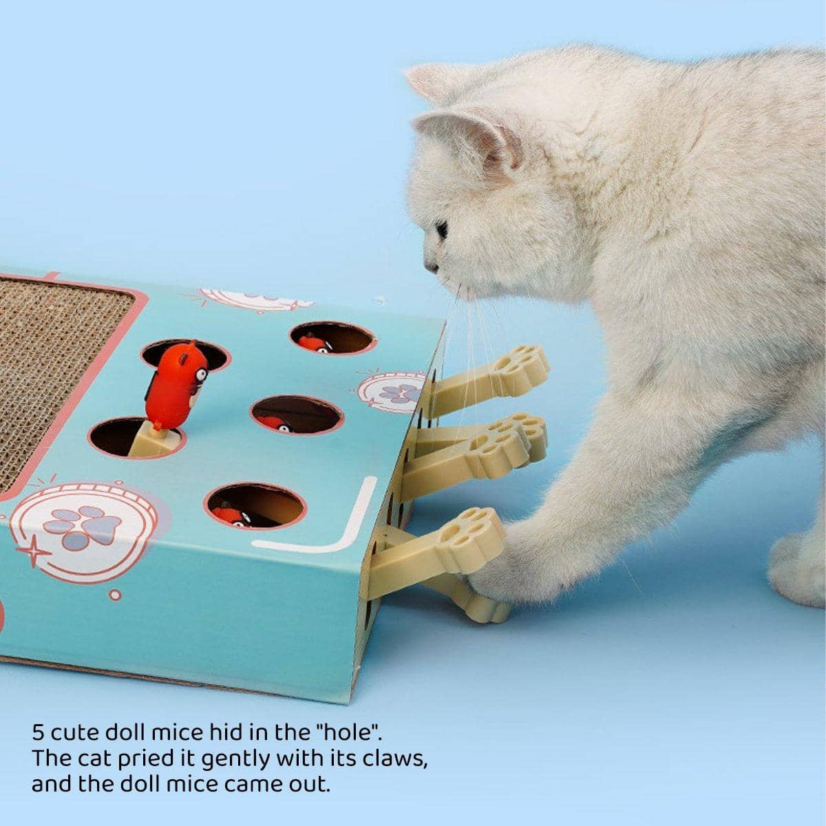 3-In-1 Cat Scratch Board and Play Box with Paw Levers - Blue - view 4
