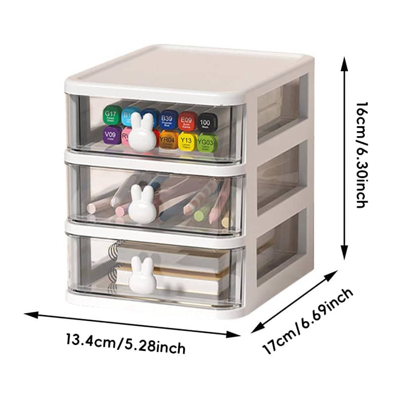 3 Layer Bunny Desktop Organiser with Transparent Drawers for Home Office - White - view 4