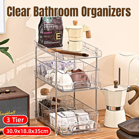 3-Layer Clear Storage Rack with Removable Dividers for Home Organising