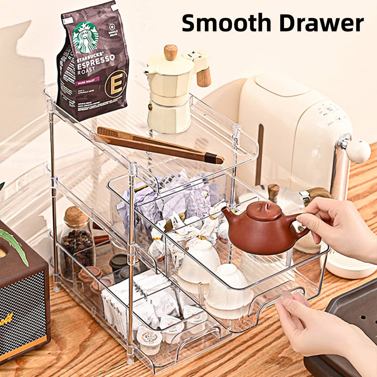 3-Layer Clear Storage Rack with Removable Dividers for Home Organising - view 4