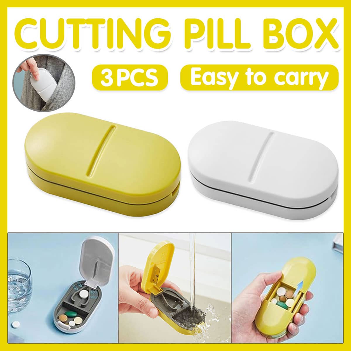 3 Piece Tablet Cutter Pill Splitter and Pill Organiser Set - White - view 2