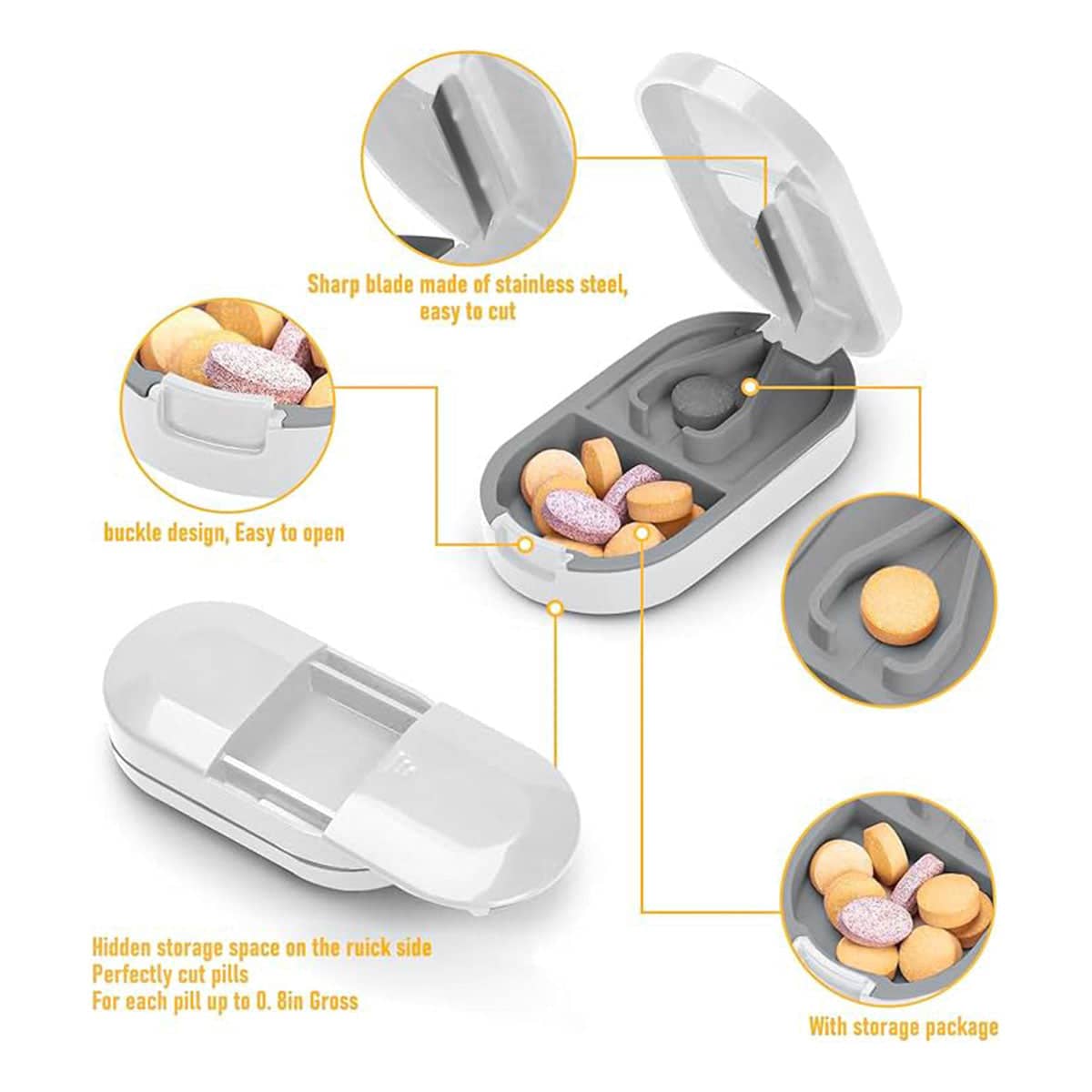 3 Piece Tablet Cutter Pill Splitter and Pill Organiser Set - White - view 5
