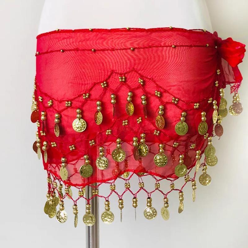 3-Row Belly Dance Hip Scarf with 98 Gold-Tone Coins - White - view 4