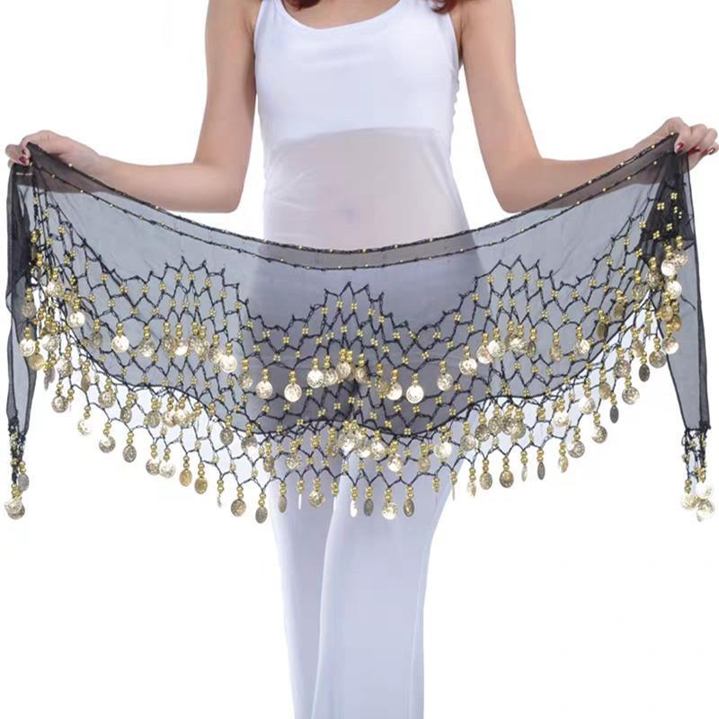 3-Row Belly Dance Hip Scarf with 98 Gold-Tone Coins - White - view 5