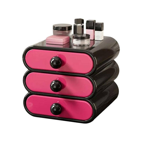 3-Tier Drawer Cosmetic Organiser for Makeup and Desk Accessories - Black and Pink