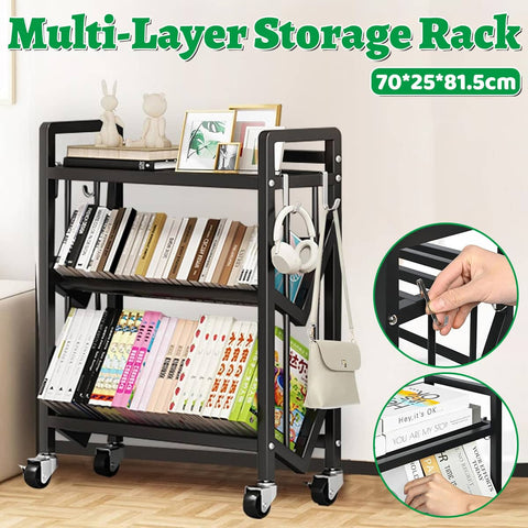 3-Tier Steel Storage Rack with Wheels, Rolling Mobile Shelf, Black