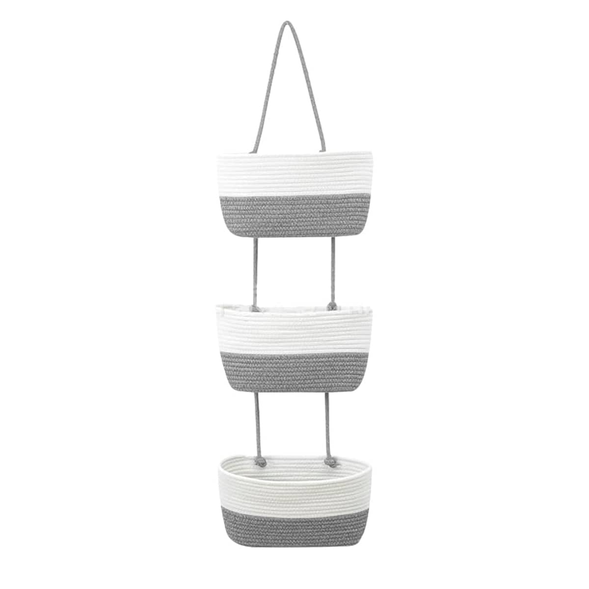 3 Tier Wall Mounted Hanging Basket Storage Organiser for Clutter - Without Tassels