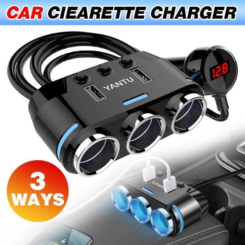 3 Way Car Cigarette Lighter Socket Splitter with Dual USB Ports