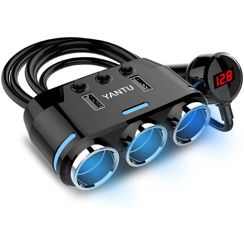 3 Way Car Cigarette Lighter Socket Splitter with Dual USB Ports - view 2
