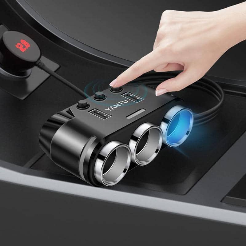 3 Way Car Cigarette Lighter Socket Splitter with Dual USB Ports - view 3