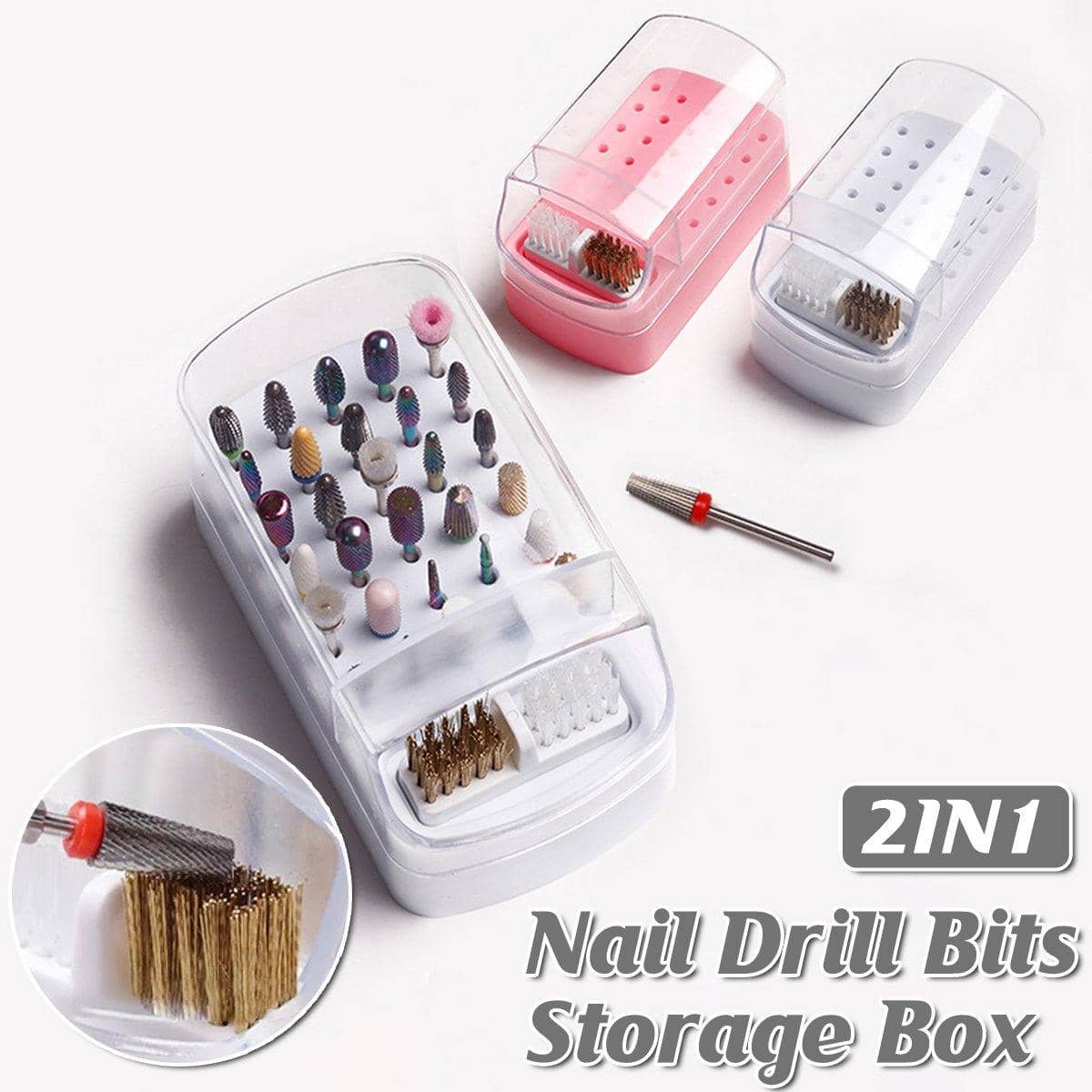 30 Hole Nail Drill Bit Holder with Dustproof Cover - Pink - view 2