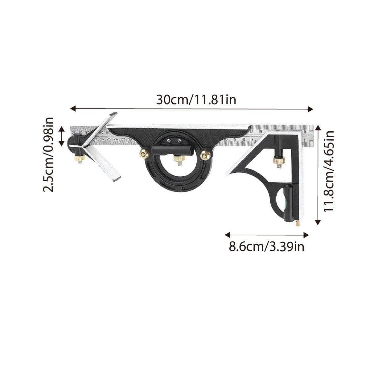 300mm Multifunctional Angle Ruler with 180 Degree Protractor and Level - Stainless Steel - view 3
