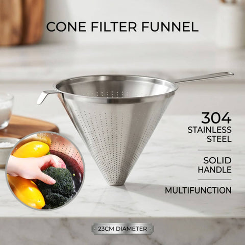 304 Stainless Steel Cone Filter Funnel 23 cm Wide Kitchen Strainer