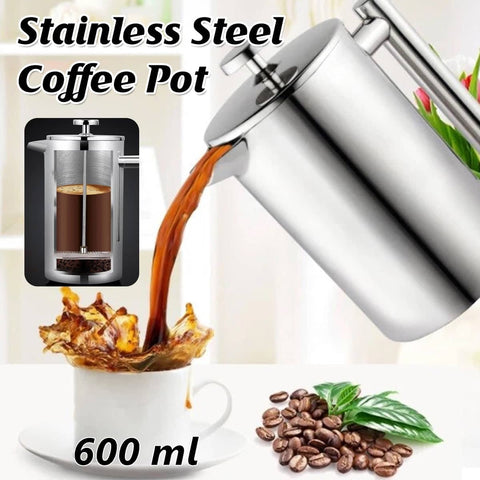 304 Stainless Steel French Press Coffee Pot, 600 ml for Home and Office