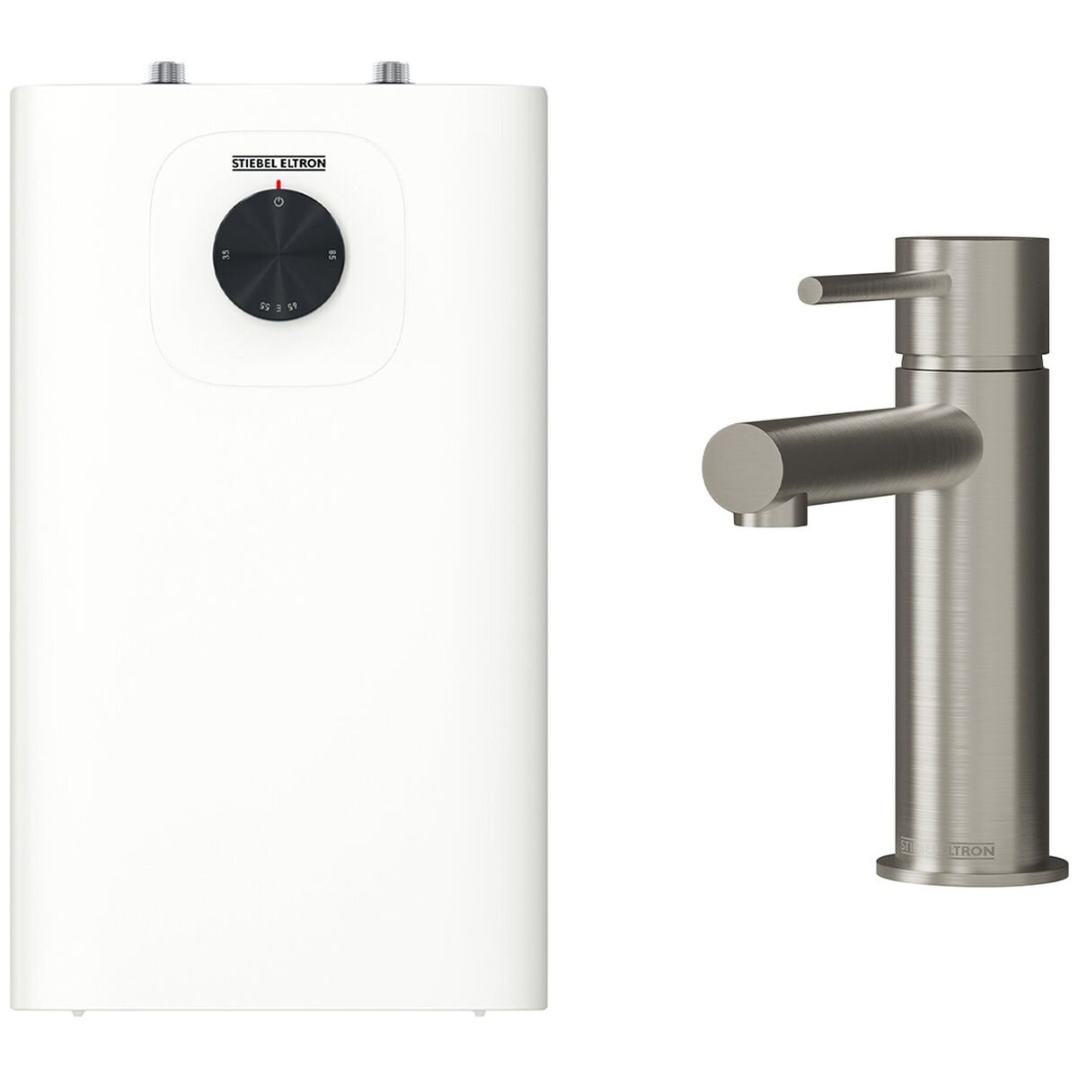 Stiebel Eltron SNU 10 PLUS 10L Storage Hot Water Unit - Nickel Fixed Spout Mixer, 115mm Reach - 208204