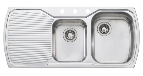 Oliveri Monet 1 and 3/4 Bowl Topmount Sink - Left Hand Drainer, D-Shaped Main Bowl - MO7123TH