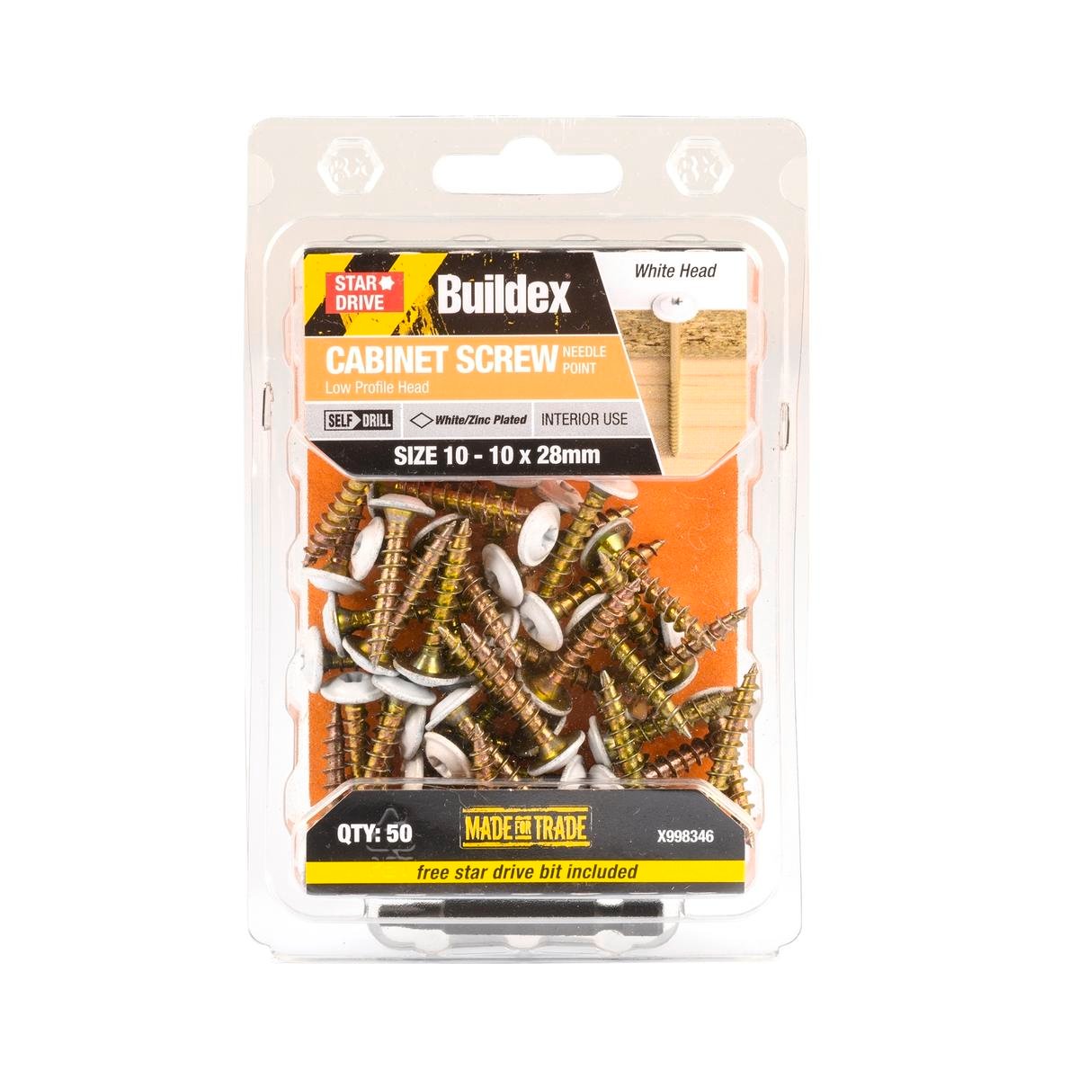 Buildex 10 Cabinet Screws 10 x 28mm Zinc Alloy Low Profile 50 Pack - SuperSaverAU - view 1