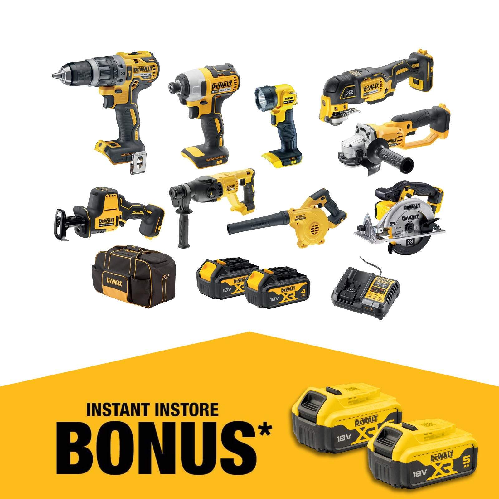 DeWALT 18V XR Cordless 9 Piece 4.0Ah Combo Kit DCZ901M2-XE