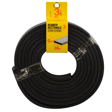 Moroday Rectangle Sponge Rubber Strip, 6 x 38mm x 3m EPDM, Black