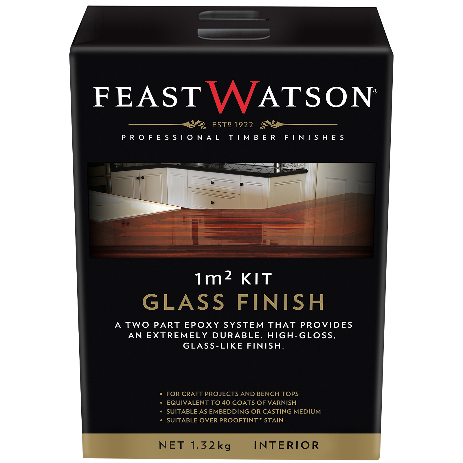 Feast Watson Glass Finish Epoxy Resin 1m2 - Clear High Gloss Interior Benchtop & Furniture Coating