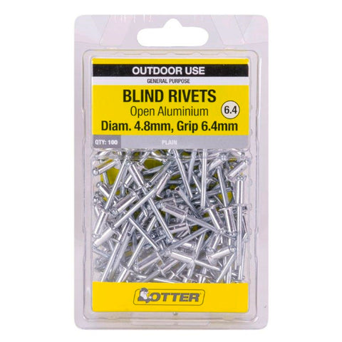 Otter 4.8 x 6.4mm Open Aluminium Blind Rivets 100 Pack