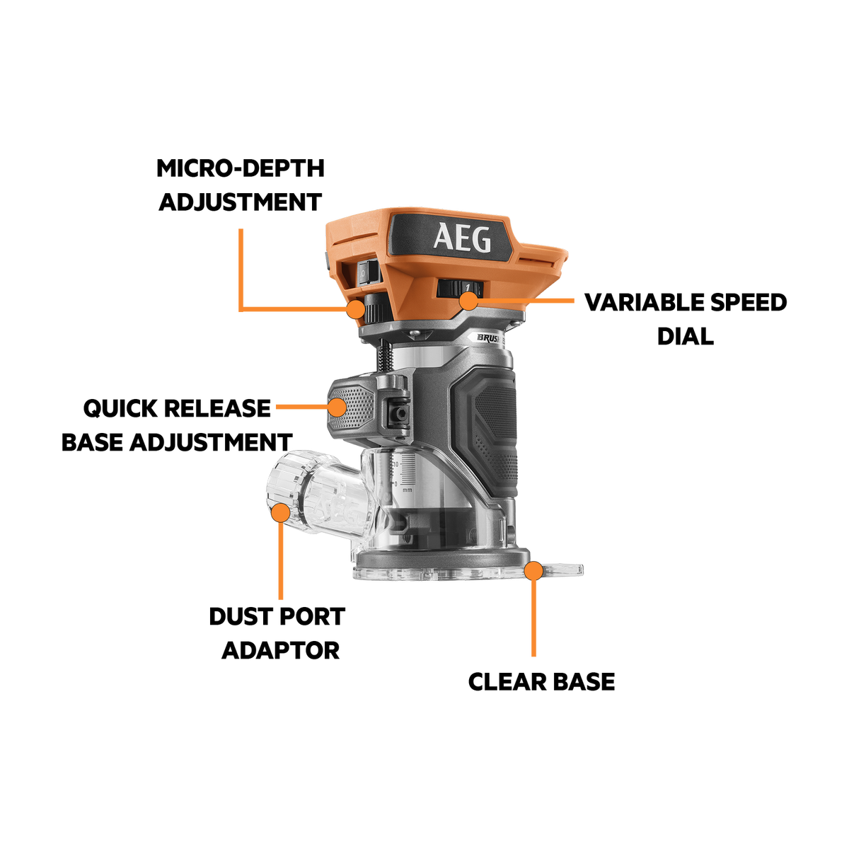 AEG 18V Brushless 1/4" Trim Router A18TRBL20 - Skin Only, Cordless