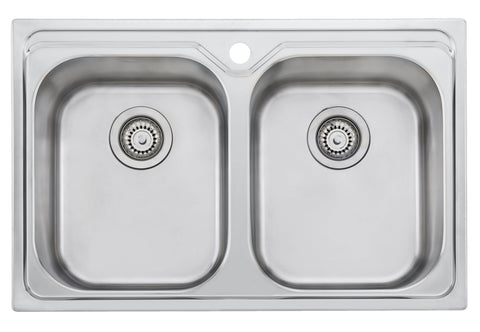 Oliveri Diaz double bowl universal sink 2 x 21L - polished 316 stainless steel, Australian made - DZ23TU