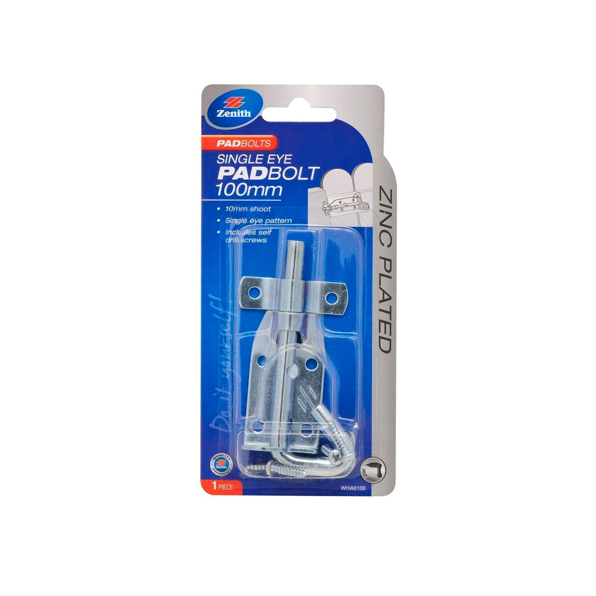 Zenith Single Eye Padbolt 100 x 10mm Zinc Plated Steel - Gates & Sheds