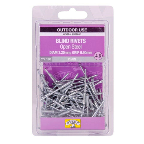 Otter 3.2 x 9.6mm Open Steel Blind Rivets 100 Pack