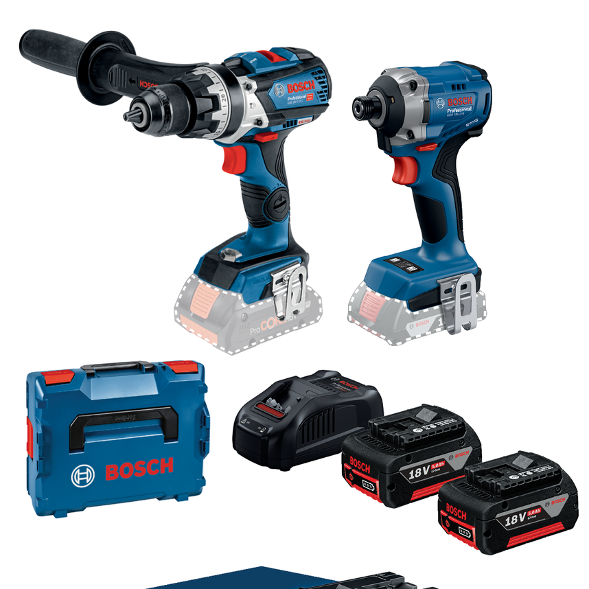 Bosch 18V Professional Brushless Hammer Drill & Impact Driver Kit - 2 Piece - 2 x 5.0Ah Batteries - 110 Nm & 215 Nm Torque - SuperSaverAU - view 1
