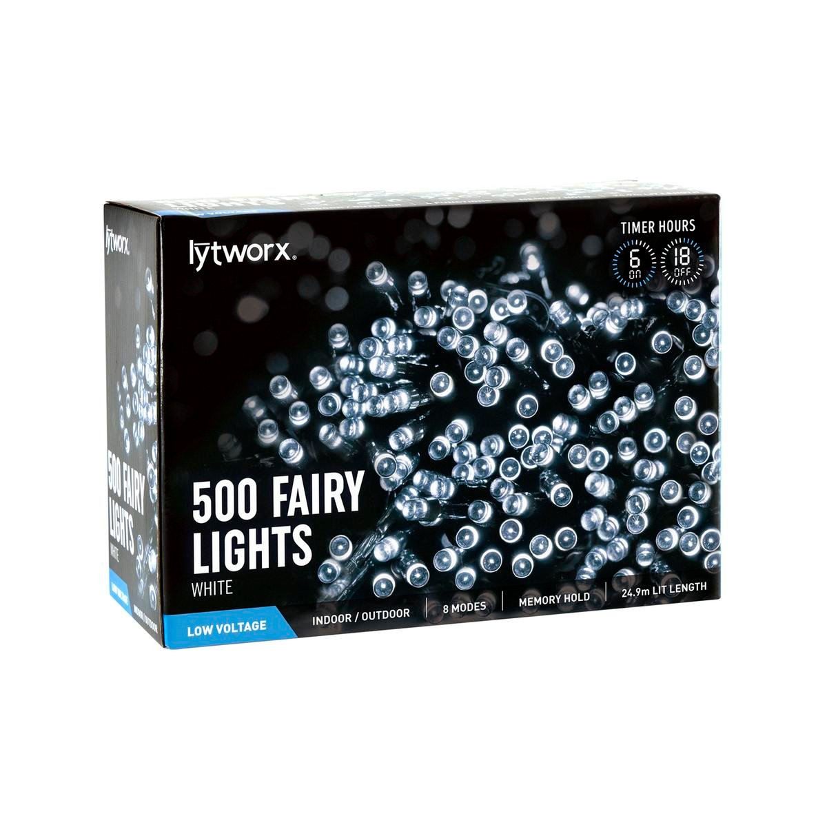 Lytworx 500 White LED Party Lights, 39.9m Low Voltage 8-Function Indoor/Outdoor