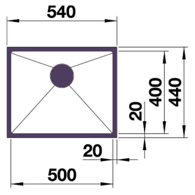 Blanco single bowl undermount sink - 18/10 surgical grade stainless steel, 40L bowl - QUATR15500IUK5