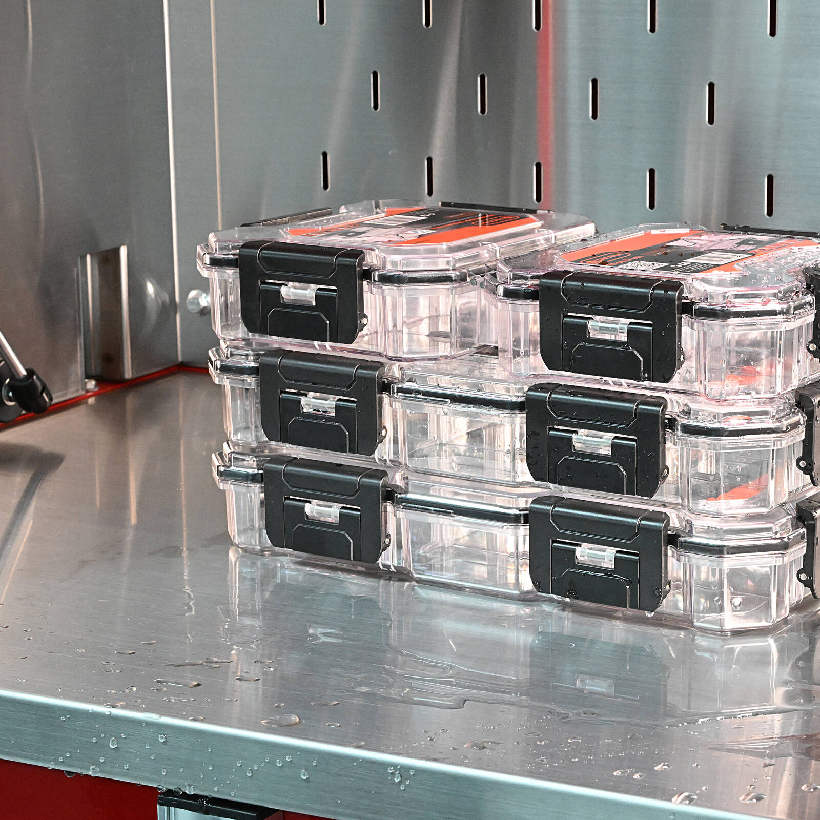 Tactix 9 Compartment Waterproof Storage Box - Large Clear Stackable Polycarbonate Organiser